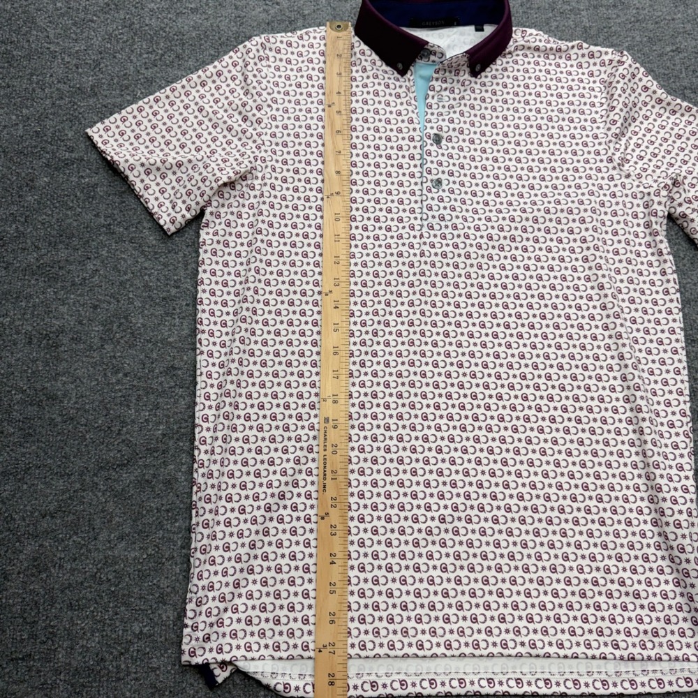 Greyson Clothiers Mens Small White Burgundy Logo Print Golf Polo Shirt Stretch - Picture 5 of 9